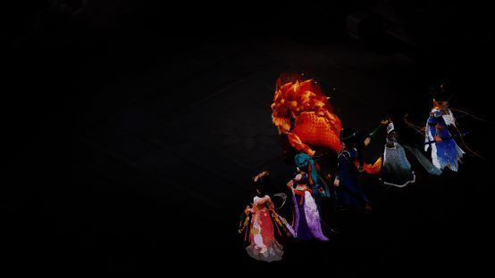 战斗场景中星阵发动瞬间，天空裂开星河，光芒笼罩战场