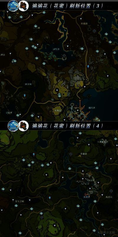 玩家角色在原神场景中连续击败多只骗骗花，屏幕飘出原素花蜜掉落动画特效