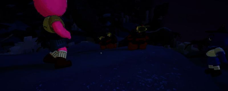 PEAK游戏中两名玩家正在进行背包刷取操作，一人背起另一人，场景位于荒野营地附近