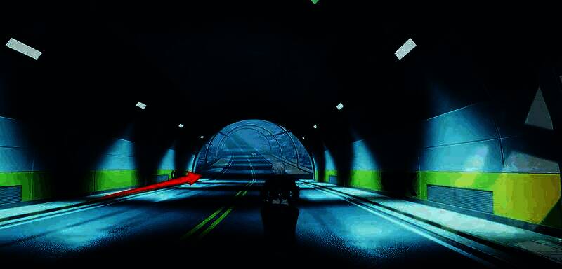 海角广场东北侧鹦鹉螺隧道入口，霓虹灯牌与发光水母雕塑清晰可见