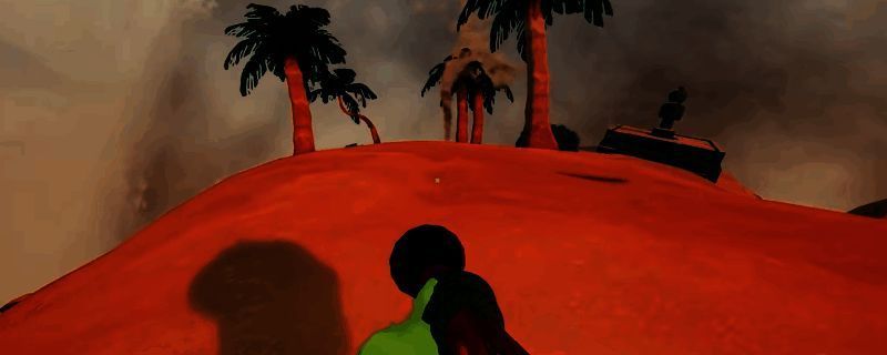 玩家角色悬挂在空中藤蔓上，下方骷髅怪挥舞武器却无法触及，场景呈现雨林环境细节