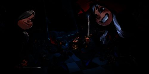 《月圆之夜》S6赛季宣传主视觉图,画面中地精站在堆满珍宝的店铺内,四周闪烁着神秘光芒,背景为月夜下的奇幻森林