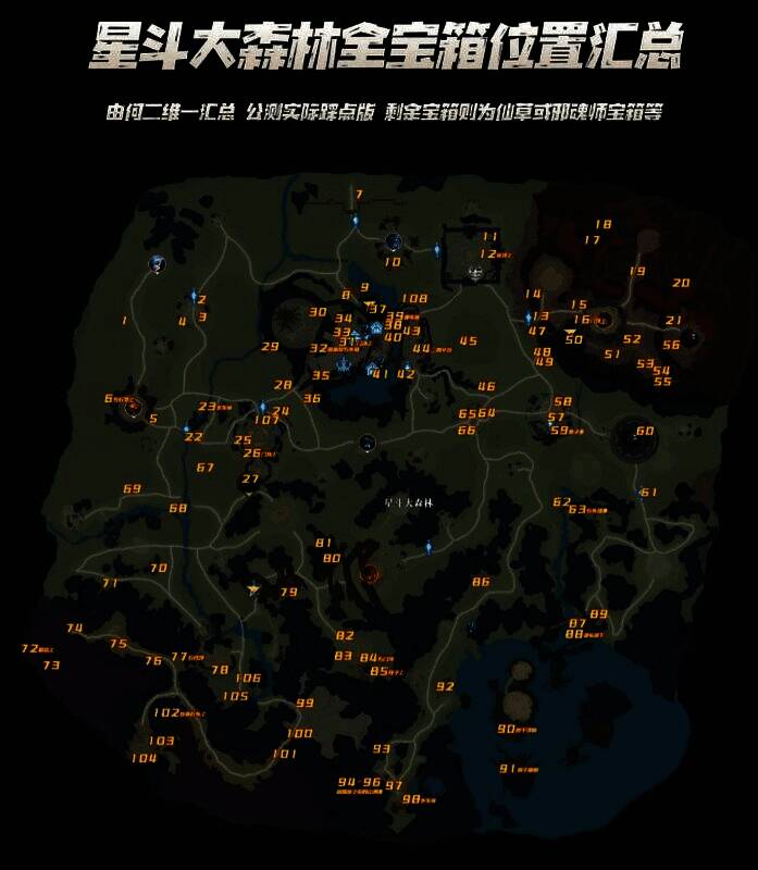 宝箱分布图局部放大，清晰显示94-96号宝箱位于山洞内部