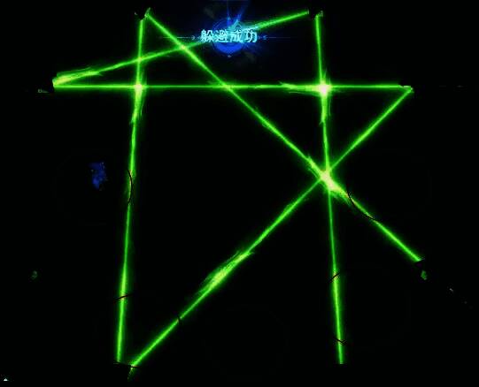 幽冥猫试炼场景，红色圈标注安全站位区域，射线交错闪烁