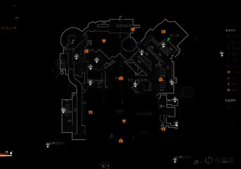 潮汐监狱内部复活点分布示意图，多个红点密集标注在走廊与房间内，显示高密度重生机制