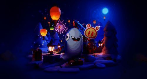 玩家角色佩戴超级棒棒糖背饰在游戏内奔跑，背景为节日装饰场景，氛围温馨