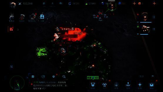 大规模星际战场全景图，多支舰队与地面部队激烈交火，爆炸特效遍布战场