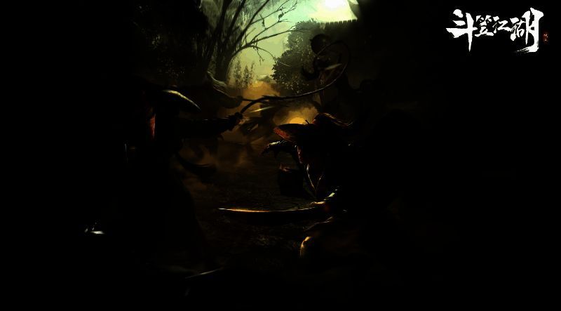 游戏内角色对话场景，主角与老者在破庙中交谈，窗外风雨交加，画面充满故事感