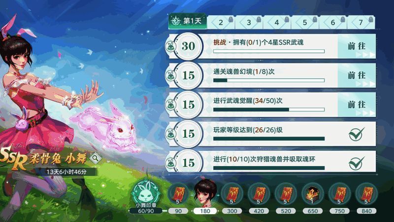 活动界面展示多个可领取奖励格，其中自选SSR奖励格已点亮，任务进度条接近满格