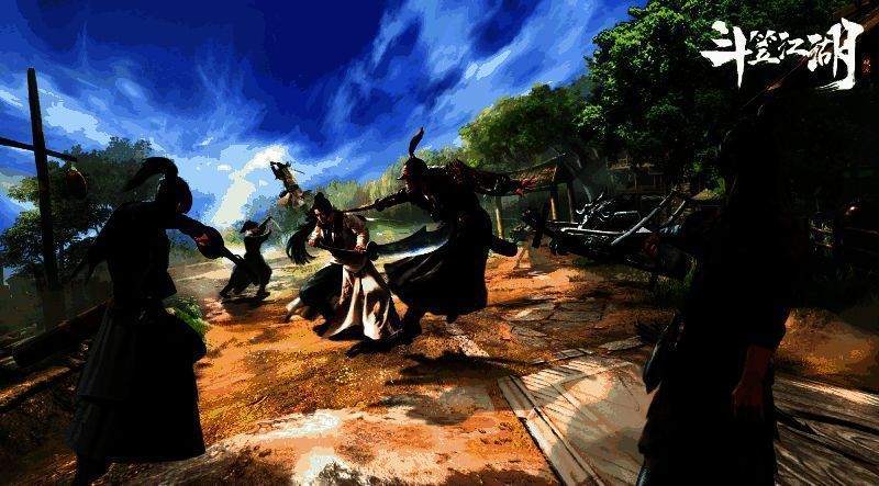 两支队伍在推塔战场上激烈交战，技能交错，角色走位灵活，战局胶着