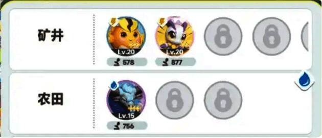 库比在矿井中自动挖矿的动画场景,周围有矿石掉落特效,界面显示资源积累进度