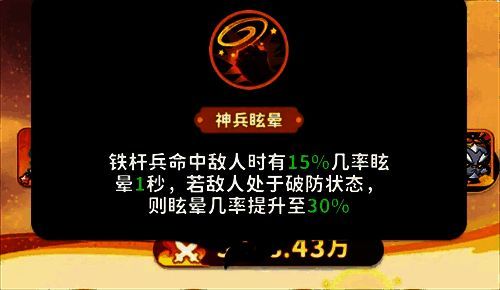 六耳猕猴神兵眩晕技能图标，铁棒击中敌人头部并出现眩晕符号