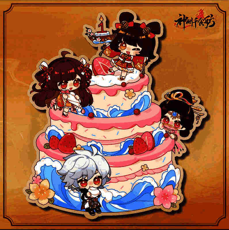 一周年限量蛋糕立牌实物图，粉色蛋糕造型搭配金色船锚装饰，底座刻有NO.编号