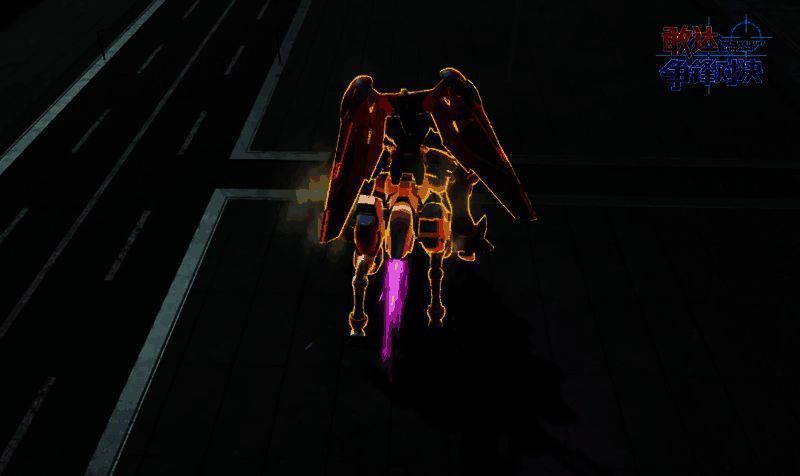 尊者敢达后跳施展马蹄踢，空中姿态凌厉，附带霸体光效