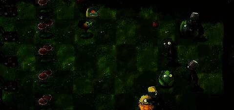 西瓜坚果正在释放反击技能，发射出大型绿色能量弹，周围僵尸被震退，画面充满动态战斗感