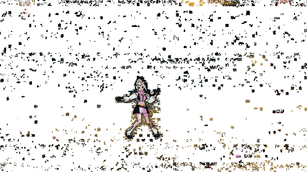 井野摆出战斗姿势，猫耳耳机闪烁光芒，周围花瓣飘散，氛围感十足