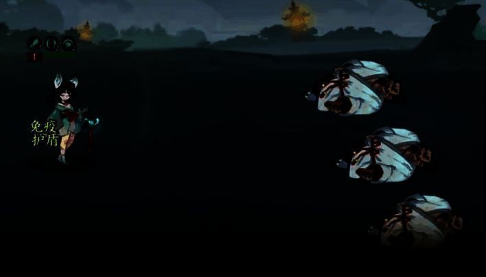 战斗场景截图,山鬼站在前排释放护盾,后排队友安全输出,敌方多名单位倒地