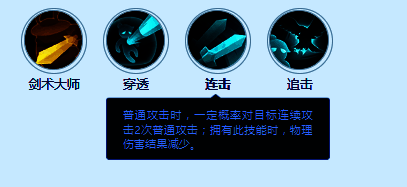 ‘连击’技能图标,双剑交叉,剑影残痕,体现快速连斩