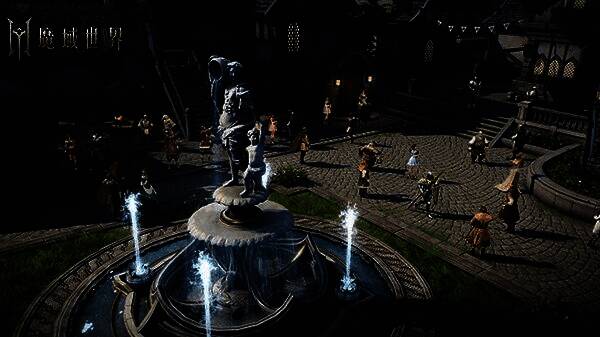 《魔域世界》剧情任务场景，角色站在古老祭坛前，神秘光芒四射