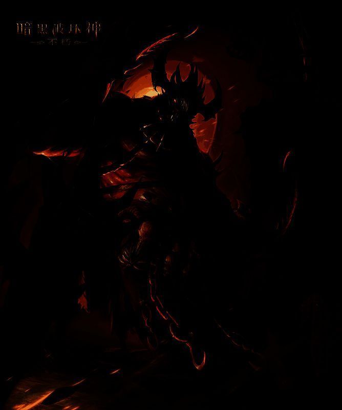 熔火者·穆尔盖斯在火山口挥舞熔岩触手，岩浆四溅，背景烈焰冲天，极具视觉冲击力