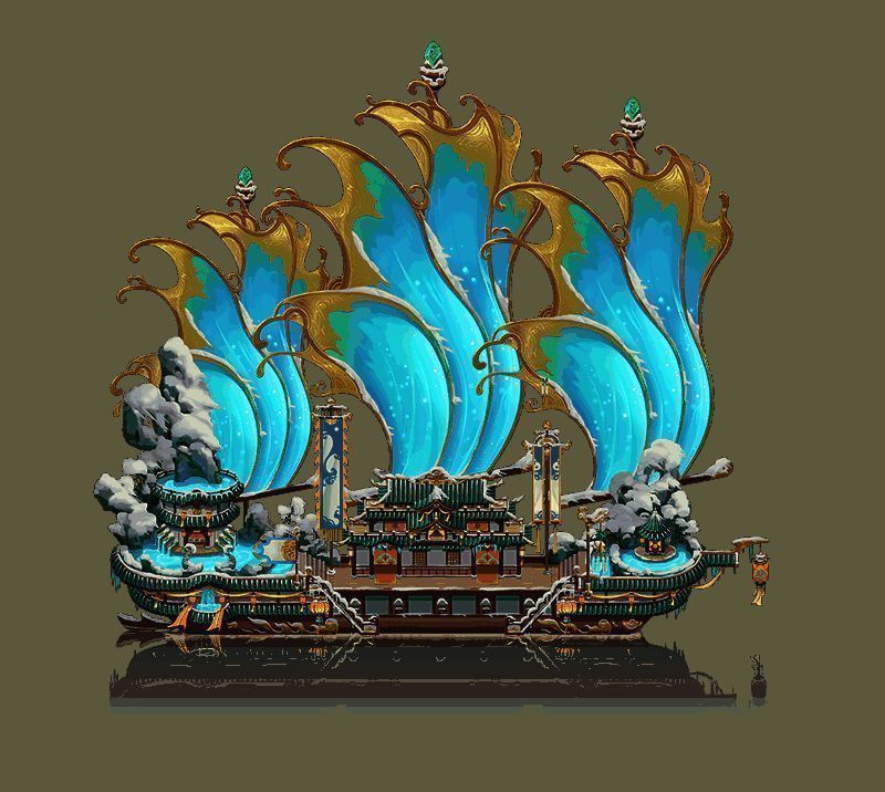 商会后山场景概念图，林木葱郁，玩家角色正在合作砍树，背景可见科技树界面与建造进度条