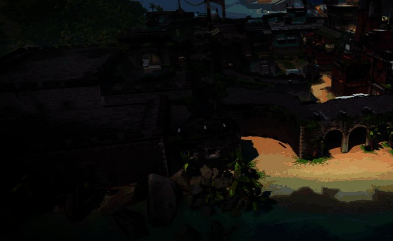 霓虹町夜景战斗画面，霓虹灯光闪烁，角色在集装箱间穿梭交火