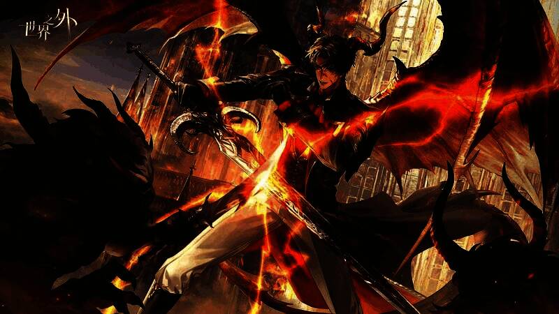 柏源半跪于地，一手环抱主角，另一手燃起紫色火焰，背景是扭曲的欲望图腾