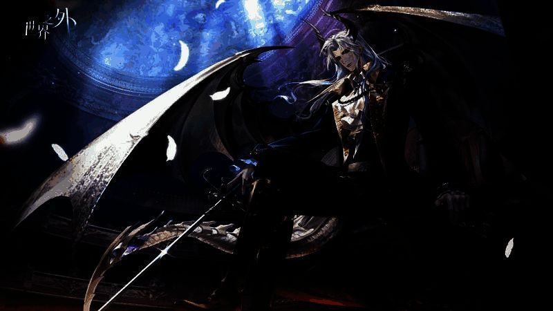 夏萧因坐于巨大齿轮与琴弦交织的王座上，冷眼俯视闯入者，背景是错乱的昼夜交替景象