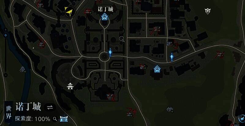 蓝银平原夜景图，三处篝火呈三角分布，古树根部显现密室入口，散发神秘光芒