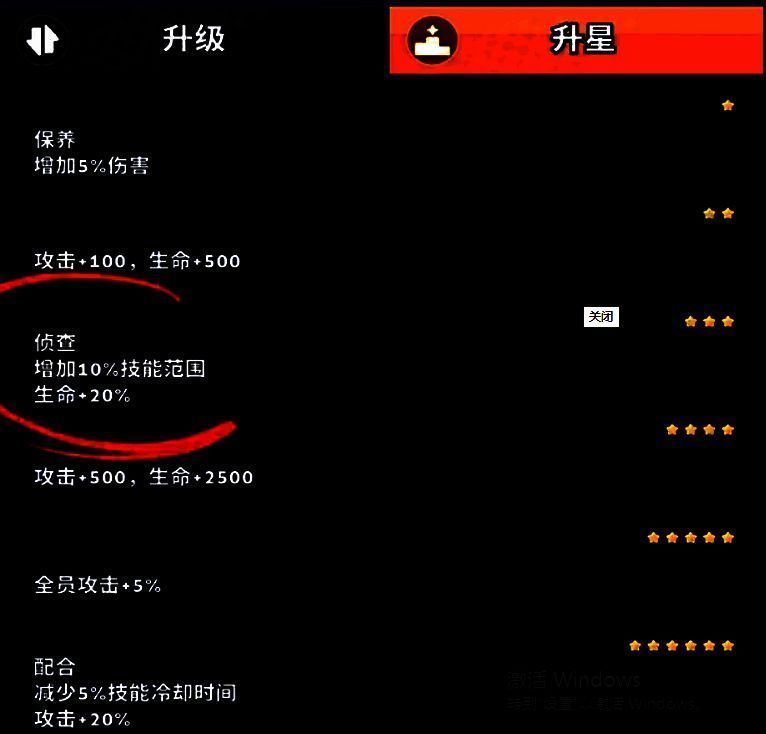约翰技能树界面展示，清晰标注三个阶段技能：保养、侦查、配合，附带属性加成数值说明