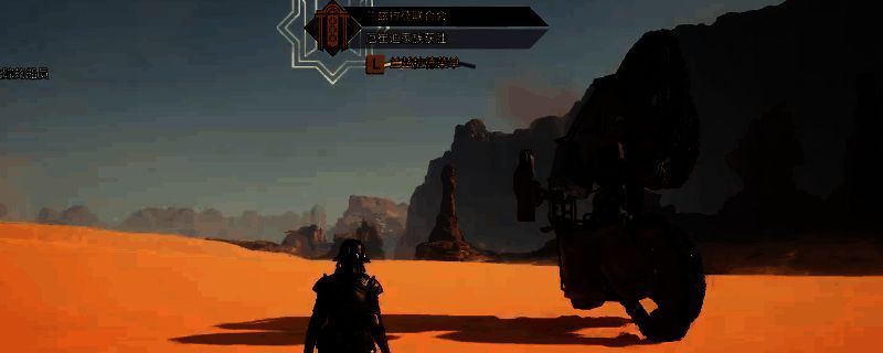 《沙丘：觉醒》游戏中十字路口任务区域场景，玩家角色站在荒漠中的神秘祭坛旁，周围有邪教徒NPC环绕，界面显示任务提示信息