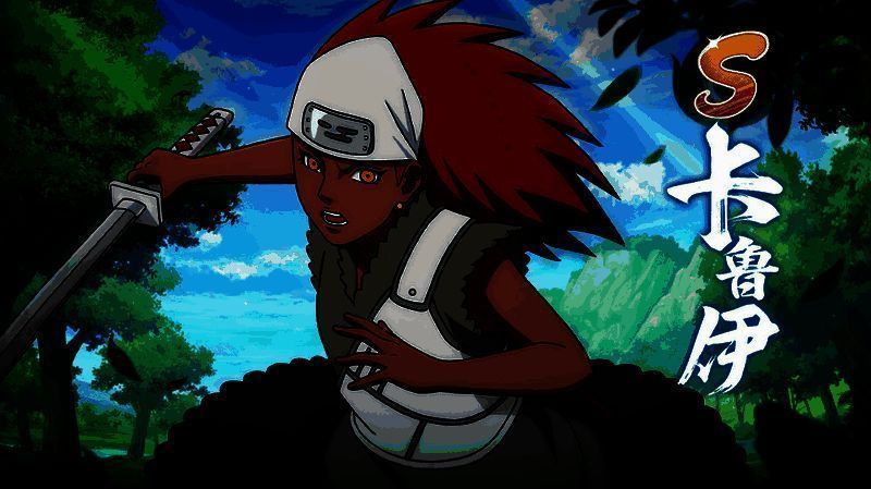 卡鲁伊施展雷遁技能，周身环绕蓝色电光，刀锋划出耀眼轨迹