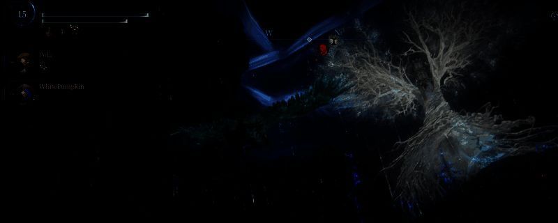 《艾尔登法环：黑夜君临》中追踪者角色持双大剑发动跳劈的战斗画面，技能特效炫目，展现高爆发与强压制力