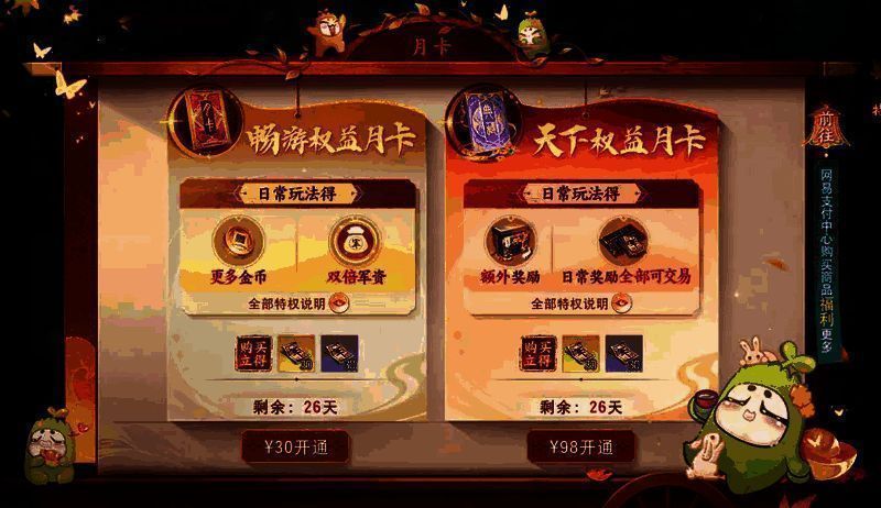 月卡服福利汇总图，列出各项外观与奖励内容