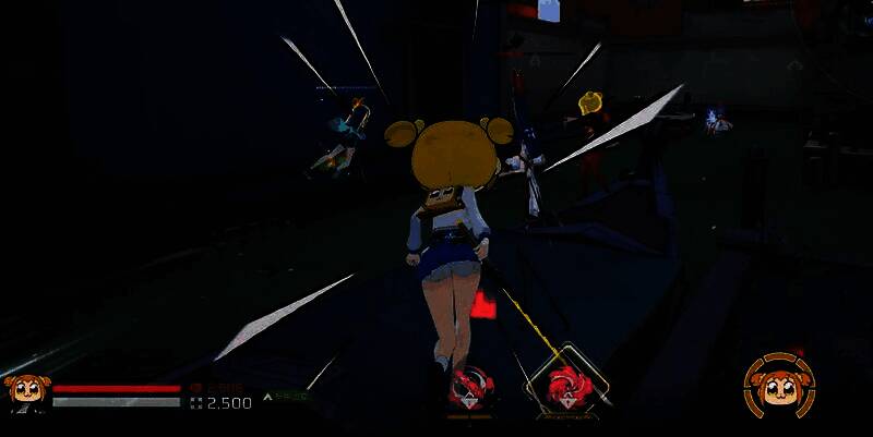 游戏中玩家头部巨大化对战场景,画面滑稽搞笑,队友间互相推搡