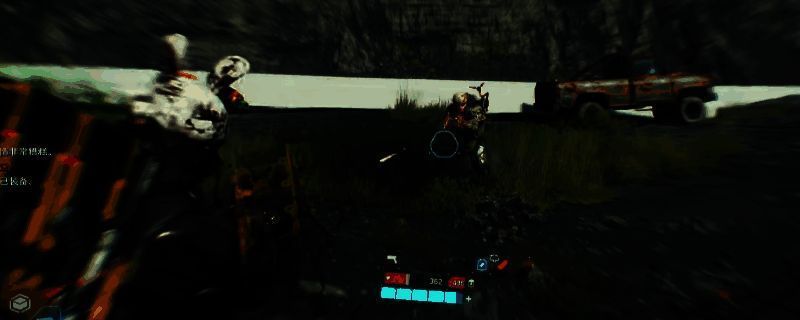 《死亡搁浅2》游戏中主角手持枪械进入无情模式的场景，画面充满紧张战斗氛围，背景为荒凉城市废墟