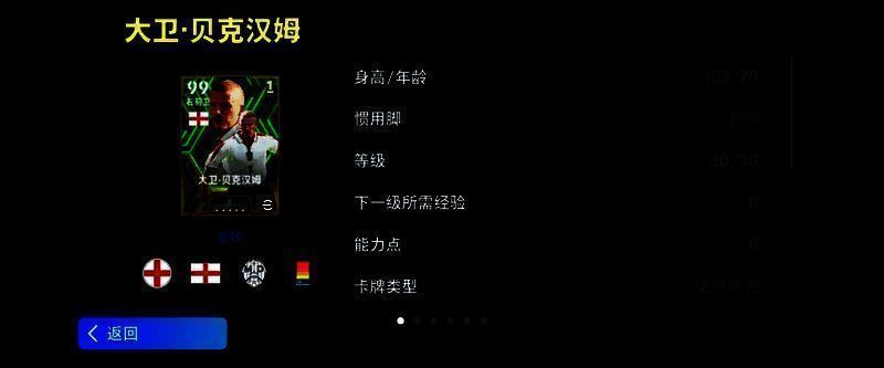 增能史诗高光贝克汉姆游戏形象,身穿红色球衣,眼神坚定,背景为灯光璀璨的球场