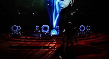 角色在想象次元中击败怪物，地面掉落发光的能量球，头顶显示能量条正在填充