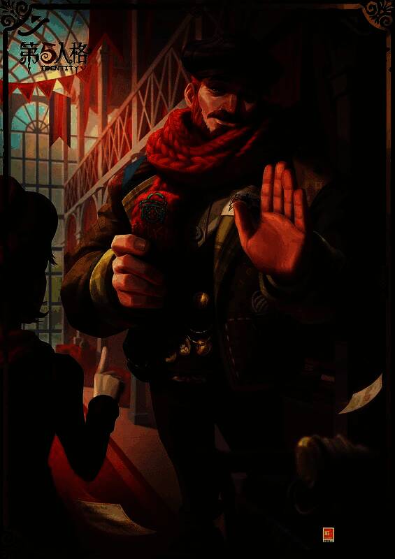 厂长身穿绿色外套与棕色西服，头戴格纹帽，面带微笑注视面前的女孩，颈间红色围巾绣有园丁头像，怀表相框中展示家庭合影，窗外阳光洒落，氛围温馨宁静