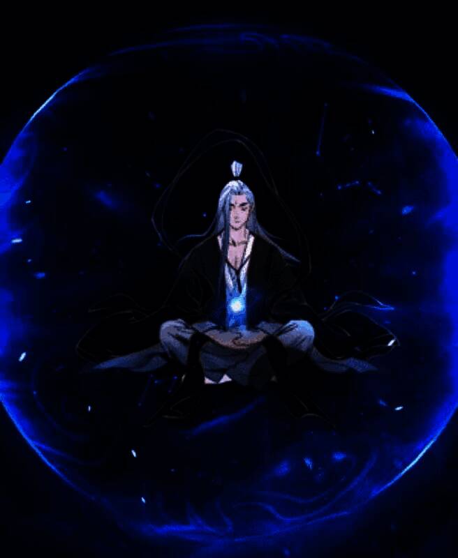 修士在逆尘珠构建的秘境中闭目修炼，四周星河流转，时间飞逝，灵气汇聚成漩涡