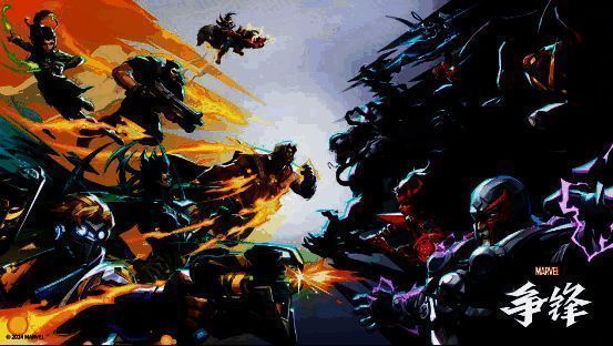多位英雄并肩作战，画面中包含钢铁侠飞行、雷神挥锤、蜘蛛侠荡丝等经典动作