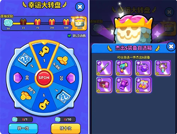 幸运转盘界面展示，中央为旋转奖池，下方标注累计奖励进度条