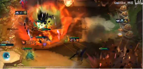 3星5费卡大招特效对比：左图为旧版扁平化光效，右图为新版立体粒子风暴包裹角色，地面浮现动态符文阵列，背景天空呈现雷云撕裂特效