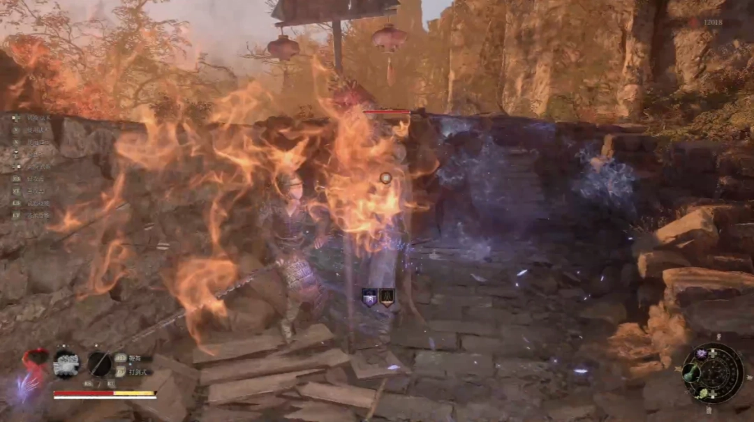 法术释放特效全屏展示：金色莲花如暴雨倾泻，撞击地面瞬间迸发层层同心圆状烈焰，周围五名敌人同时被点燃并浮空震退