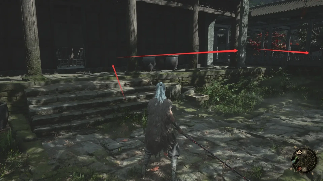 特写镜头：紫檀木箱表面浮现金色貔貅浮雕，箱盖微启缝隙，透出温润青白玉光，背景凉亭檐角悬着半枚残破铜铃